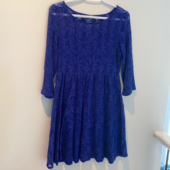 Free People Dresses & Skirts - Blue lace party dress. Fully lined. Like new